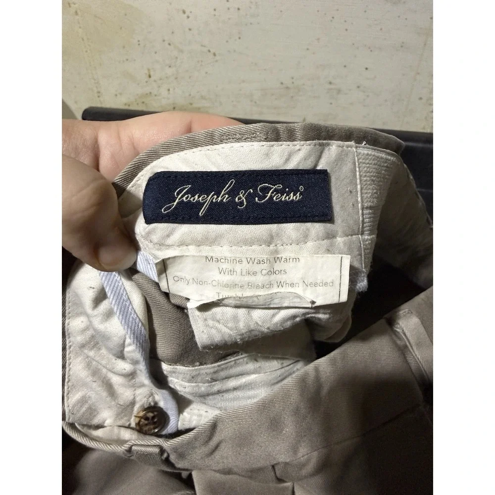 Joseph & Feiss 100% Cotton Pants Mens 40x34 BIEGE Pleated Cuffed Casual Trouser